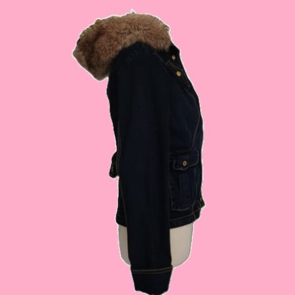 Baby Phat Denim jacket with faux-fur trimmed hood (Dark Denim), Size 2-4, USED - Picture 3 of 16